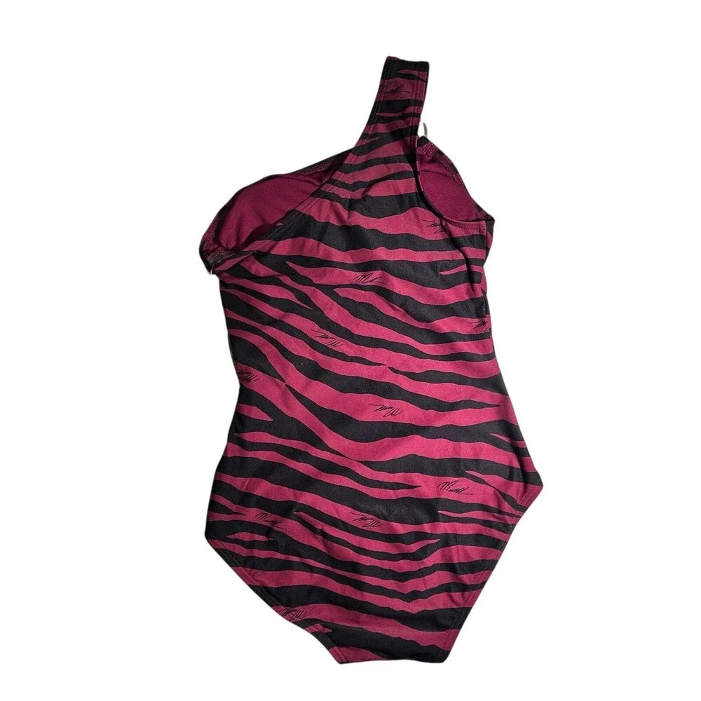 Michael Kors Animal Print One Piece Swimsuit One Shoulder Ruby Black Sz 4 NWT